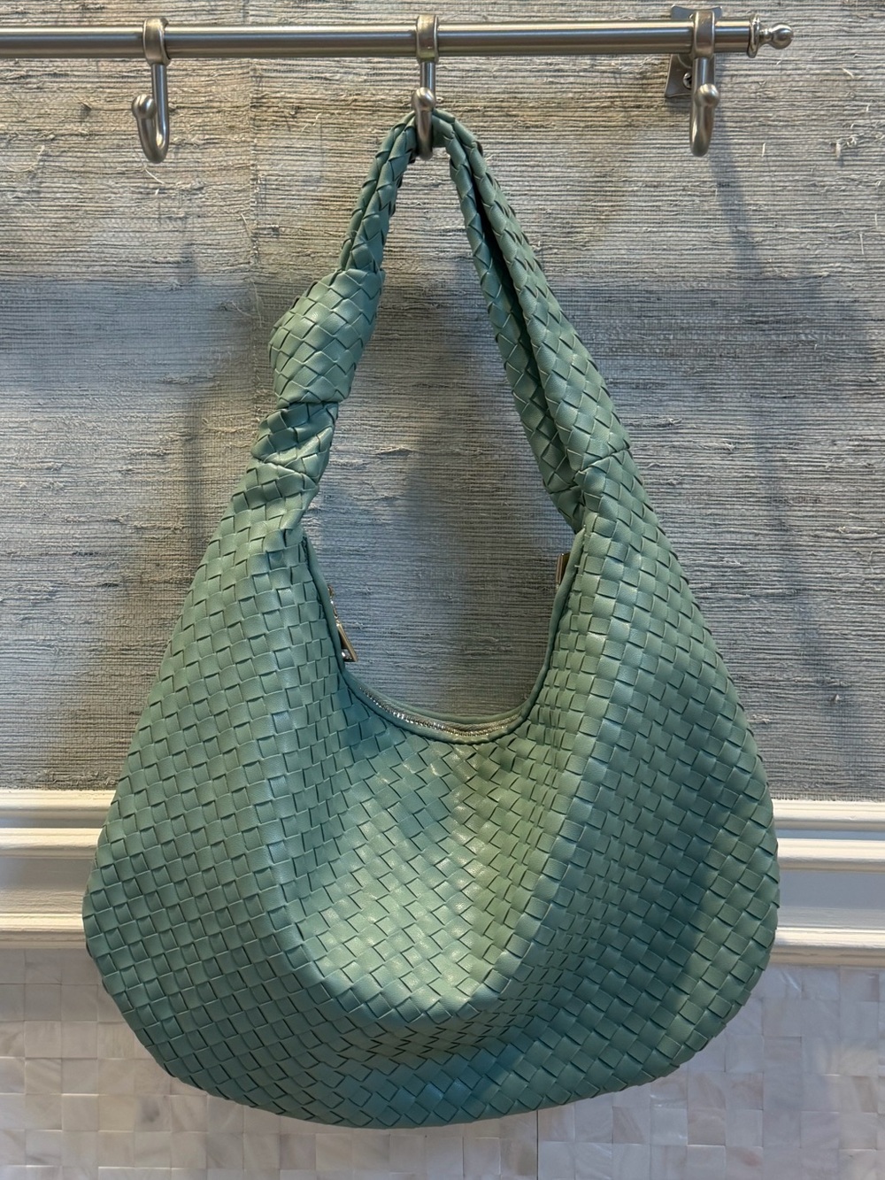 new Anthropologie melie Bianco Brigitte satchel woven knot bag Mint aqua green
